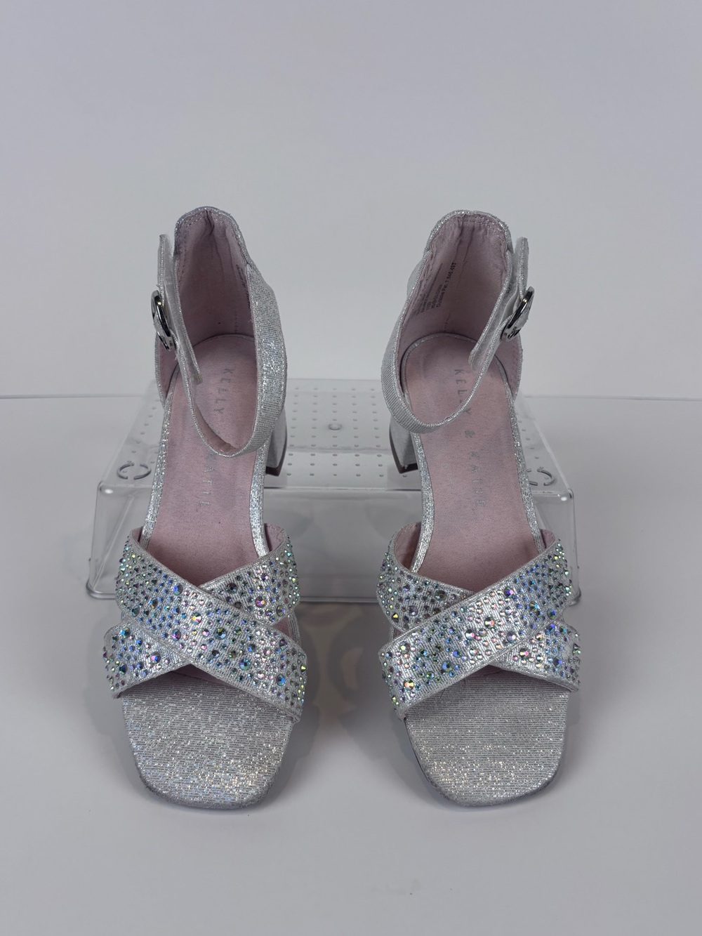 Kelly & Katie Girls Silver Rhinestone Dress Heels Sandals Size 13